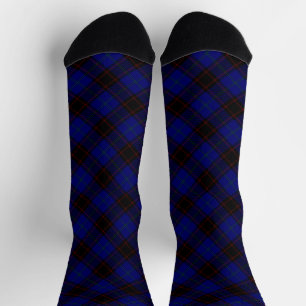 Chaussette Accueil tartan bleu noir plaid