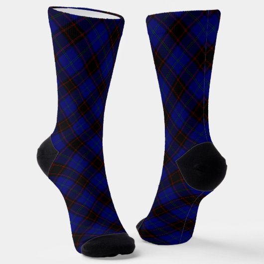 Chaussette Accueil tartan bleu noir plaid (Angulaire)