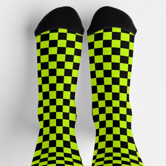 Chaussette Acid green black checkerboard pattern (Haut)