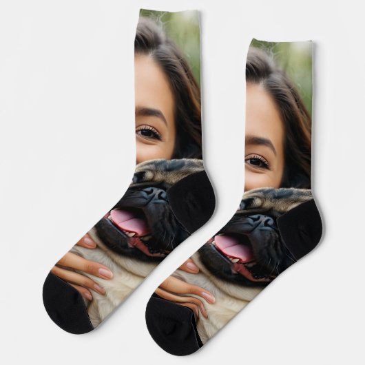 Chaussette Add Pug Photo Personalize Customize (Gauche)