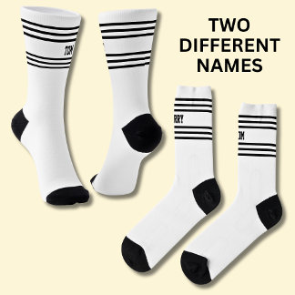 Chaussette Add TWO Names Black Stripes on White Socks