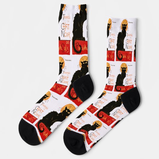 Chaussette Affiche Classique Chat Noir de Steinlen en Noir (Gauche)