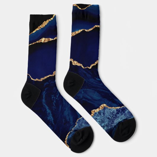 Chaussette Agate Marine Blue Gold Marble Chaussettes en pierr (Droite)