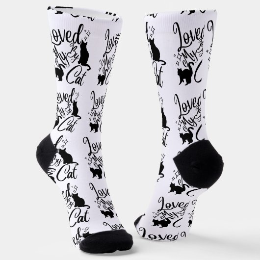 Chaussette Aimé par mon chat à motifs blancs (Angulaire)