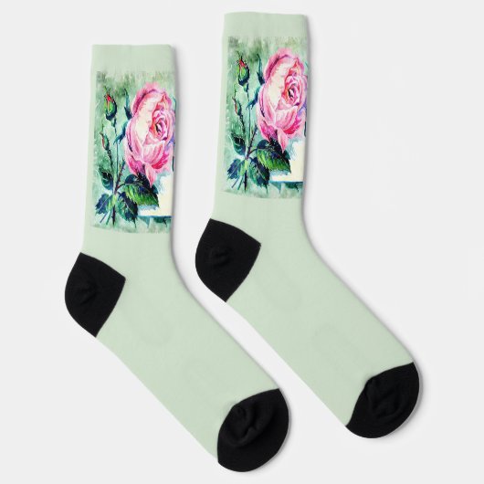 Chaussette Ajouter des noms, Grand-mère Rose Rose Floral bleu (Droite)