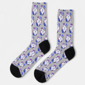 Chaussette Ajouter les fleurs initiales, bleues et mauves sur (Gauche)