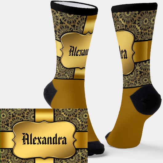 Chaussette Ajouter Nom, Bouclier d'or sur ruban d'or et look 