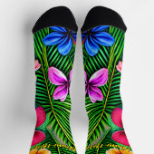 Chaussette Ajouter Nom, Fleurs tropicales stylisées et Feuill (Haut)