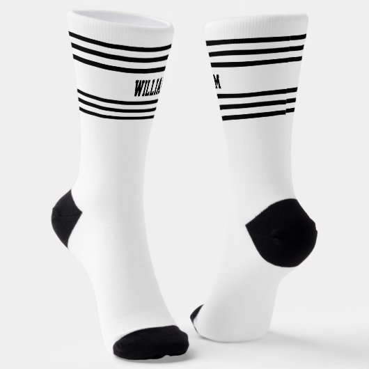 Chaussette Ajouter un nom Bandes noires sur Chaussettes blanc (Angulaire)