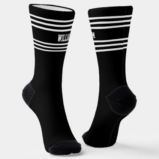 Chaussette Ajouter un nom Bandes noires sur Chaussettes blanc (Angulaire)