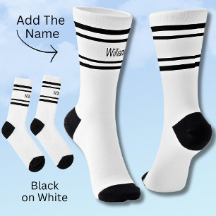 Chaussette Ajouter un nom Bandes noires sur Chaussettes blanc