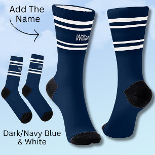 Chaussette Ajouter un nom Blancs sur Bleu foncé