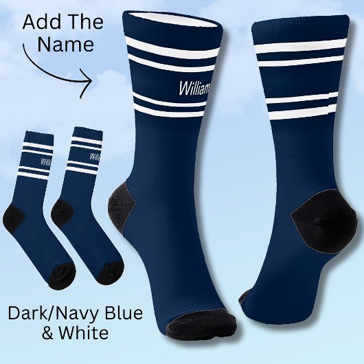 Chaussette Ajouter un nom Blancs sur Bleu foncé