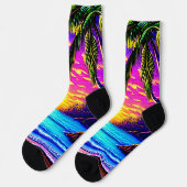 Chaussette Ajouter un nom, Sunset de plage stylisé avec Palm (Gauche)