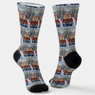 Chaussette Akita camion rouge de Noël vacances