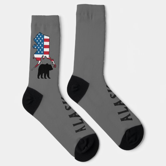 Chaussette Alaska et silhouette d'ours, drapeau américain (Droite)