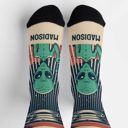 Chaussette Alien UFO de nom personnalisé (Haut)