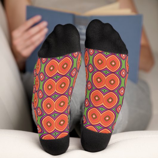 Chaussette Ambiance Milieu De Siècle Orange Et Vert Clair  (Fond)