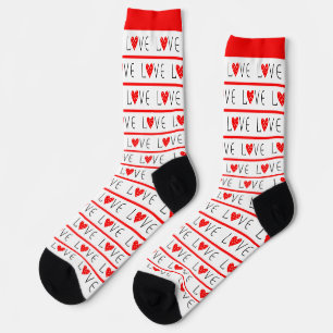 CHAUSSETTE AMOUR DE LA SAINT-VALENTIN À RAYURES ROUGES ET BLA