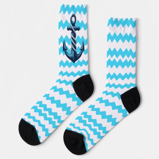 Chaussette Ancre bleue avec des vagues bleues (Gauche)