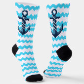 Chaussette Ancre bleue avec des vagues bleues (Angulaire)