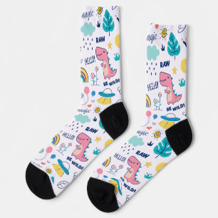 Chaussette Animaux de gribouillis colorés et mots motif