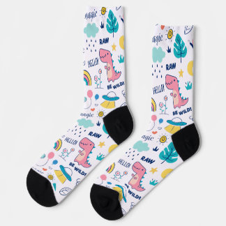 Chaussette Animaux de gribouillis colorés et mots motif