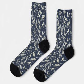 Chaussette Antique Birds Illustrations Engravings Cream Navy