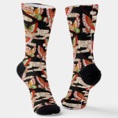 Chaussette ANTIQUE JAPANESE BUTTERFLIES Red Black White (Angulaire)