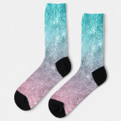 Chaussette Aqua blue Pink ombre mer galaxie abstraite (Gauche)