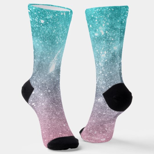 Chaussette Aqua blue Pink ombre mer galaxie abstraite (Angulaire)