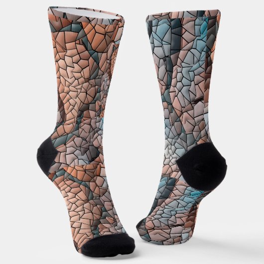 Chaussette Aqua-peach-black quilt pattern Crew Socks (Angulaire)