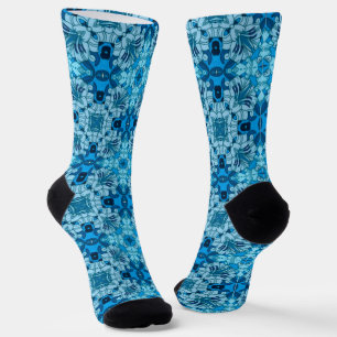 Chaussette Aquarelle Abstraite Floral Denim Blue