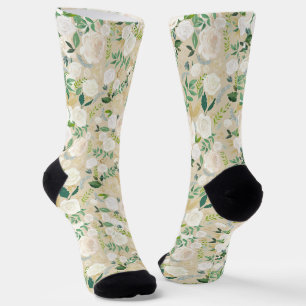 Chaussette Aquarelle blanche Sage ivoire Beige floral