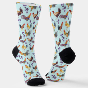 Chaussette Aquarelle colorée Poulets et oeufs Barnyard Farm