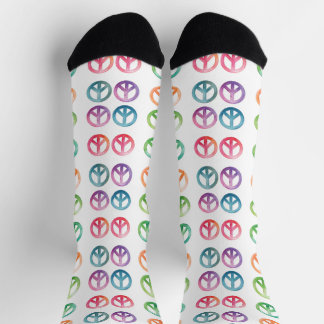 Chaussette Aquarelle colorée signe de paix hippie motif vibe