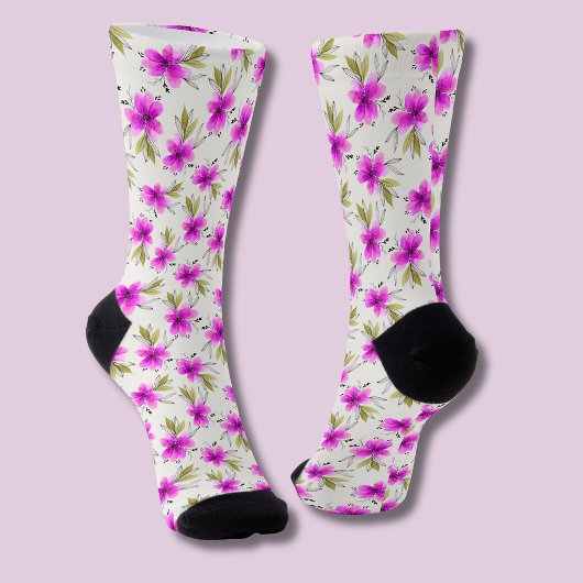 Chaussette Aquarelle fleur de lys rose florale