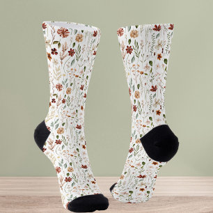 Chaussette Aquarelle Floral Botanique Fleur Sauvage Vintage