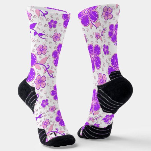 Chaussette Aquarelle florale simple impression violet et rose (Angulaire)