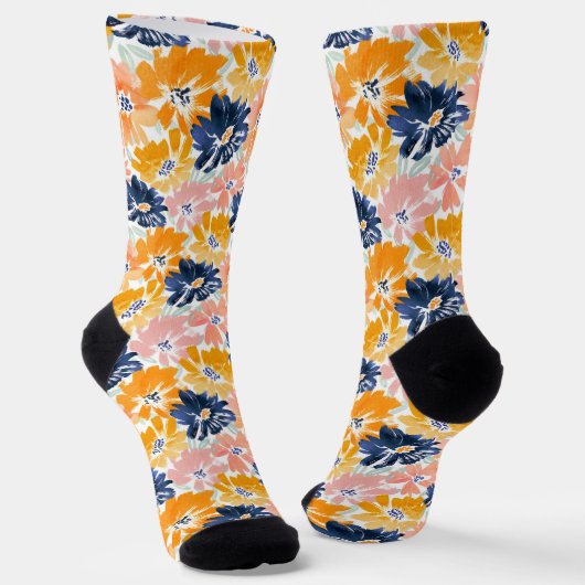 Chaussette Aquarelle Motif Floral Rétro (Angulaire)