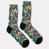 Chaussette Aquarelle ornements de Noël, rouge et vert Turquoi (Droite)