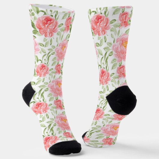 Chaussette Aquarelle Peony Floral Pattern Nom Chaussettes (Angulaire)