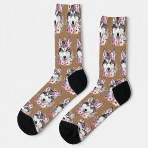 Chaussette Aquarelle personnalisée Cute Floral Chien photo gr