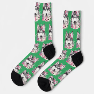 Chaussette Aquarelle personnalisée Cute Floral Chien Photo Ve