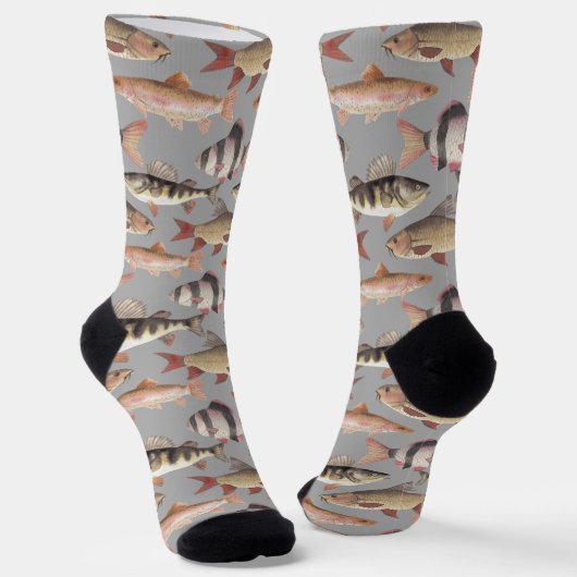 Chaussette Aquarelle poisson motif sur gris clair (Angulaire)