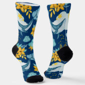 Chaussette Aquarelle rêve de baleines en bleu (Angulaire)