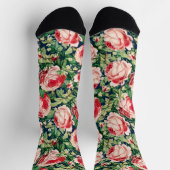 Chaussette Aquarelle Rose & Rose Rouge Fleurs & Feuilles vert (Haut)