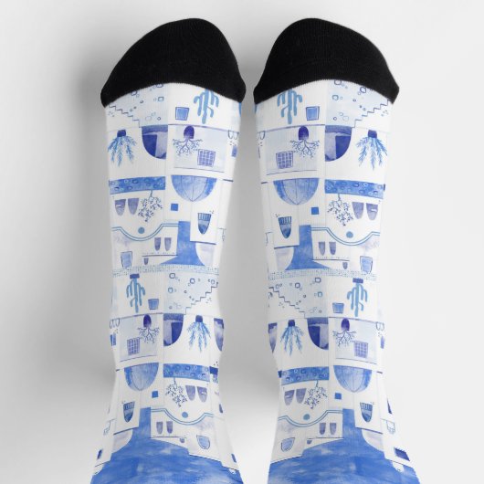 Chaussette Aquarelle Santorin Grèce (Haut)
