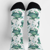 Chaussette aquarelle tortue de mer vert bleu animal motif (Haut)