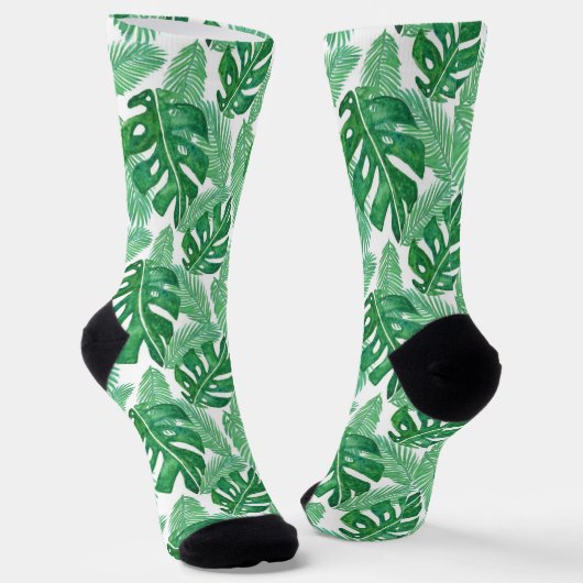 Chaussette Aquarelle Tropical Monstera Motif feuille (Angulaire)
